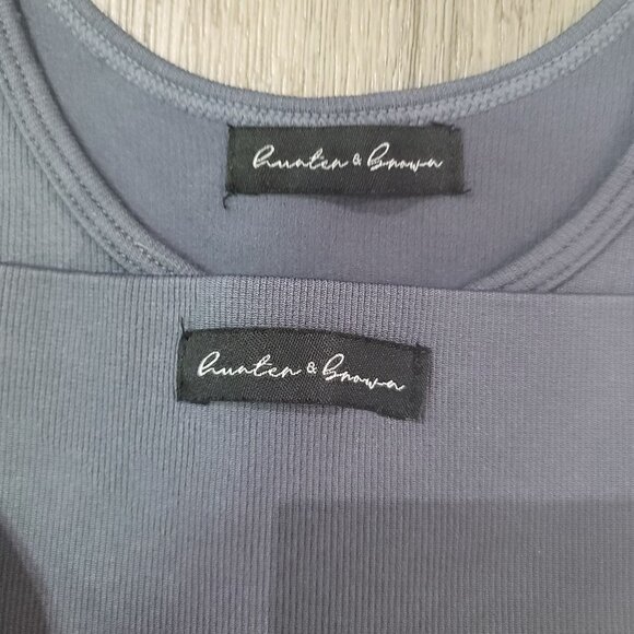 Hunter & Brown blue Seamless Ribbed Workout Set bra shorts size Small medium - Picture 5 of 6